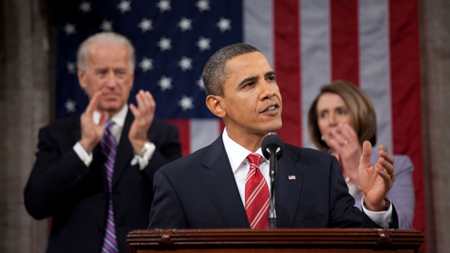 Pres. Obama gives his State of the Union address. flanked by Vicepresident Joe Biden and House Speaker Nancy Pelosi - Photo: WhiteHouse.gov