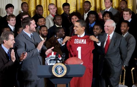 Obama met the Alabama football team Monday, but his immigration reform briefing was cancelled - Photo: The White House.