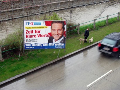 Poster of Heinz-Christian Strache, the leader of Austria's right-wing Freedom Party.