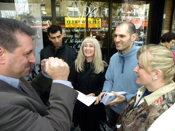 State Senator Joseph P. Addabbo (left) cheers on the union volunteers who are canvassing for his reelection campaign