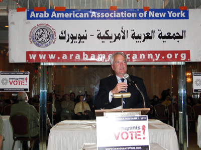 Congressman Mike McMahon tried to reach Muslim American voters at a candidates night hosted by the Arab American Association of NY, despite opposing the Park51 project - Photo: Mohsin Zaheer