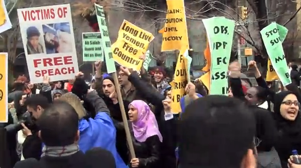North African and Middle Eastern immigrants demonstrating in solidarity with the uprisings in their homelands