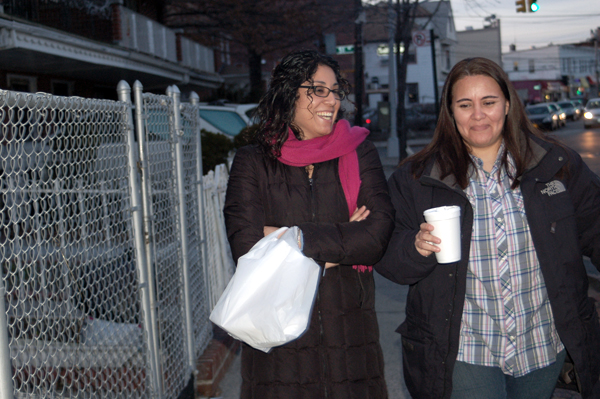Monica Alcota and Cristina Ojeda walking in Queens