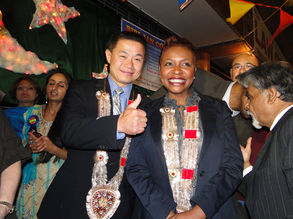 NYC Comptroller John Liu and U.S. Representative Yvette Clarke at a Chand Raat festival in Midwood, Brooklyn - Photo: Mohsin Zaheer