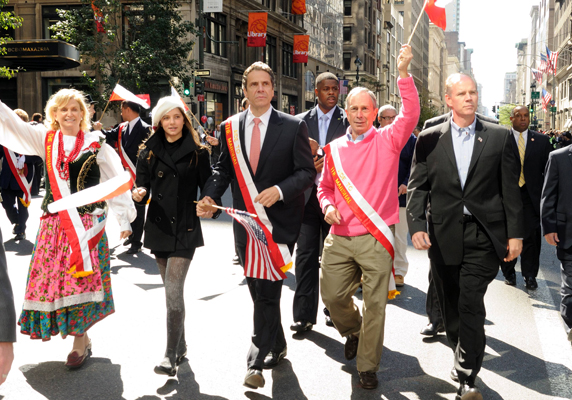 AG candidate Dan Donovan (right) with Mayor Michael Bloomberg and candidate for governor Andrew Cuomo at the Pulaski Parade in New York City