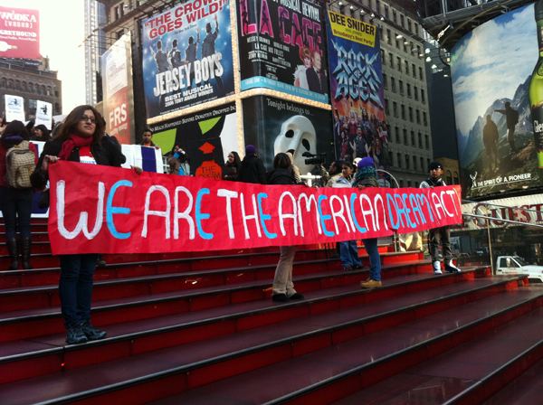 Documented and undocumented youth rally for passage of the Dream Act in Times Square - Photo: Sarah Kramer