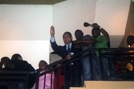 François Duvalier, or "Baby Doc," the former president of Haiti, greeted people at his hotel upon his return to Haiti