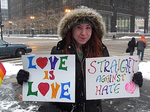 A protest against the Defense of Marriage Act in Chicago