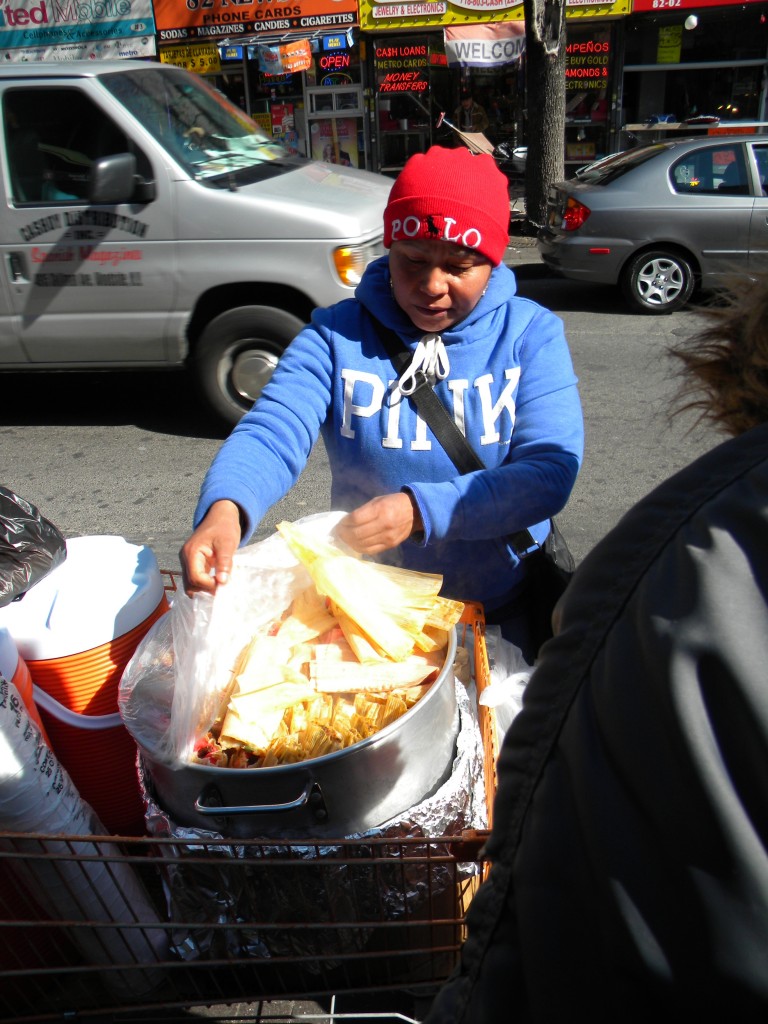 Street vendor selling tamales in Jackson Heights